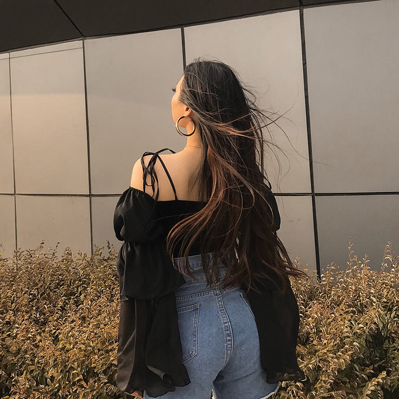 Shoulder Sexy Crop Top Long Sleeve