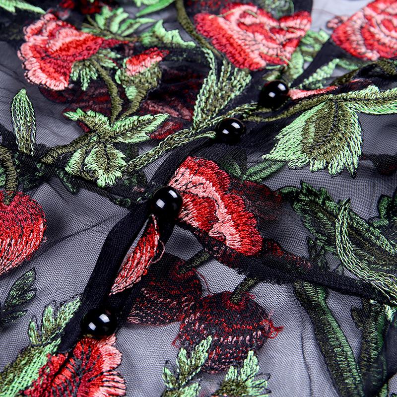 Sexy Rose Embroidery Maxi Mesh Dress