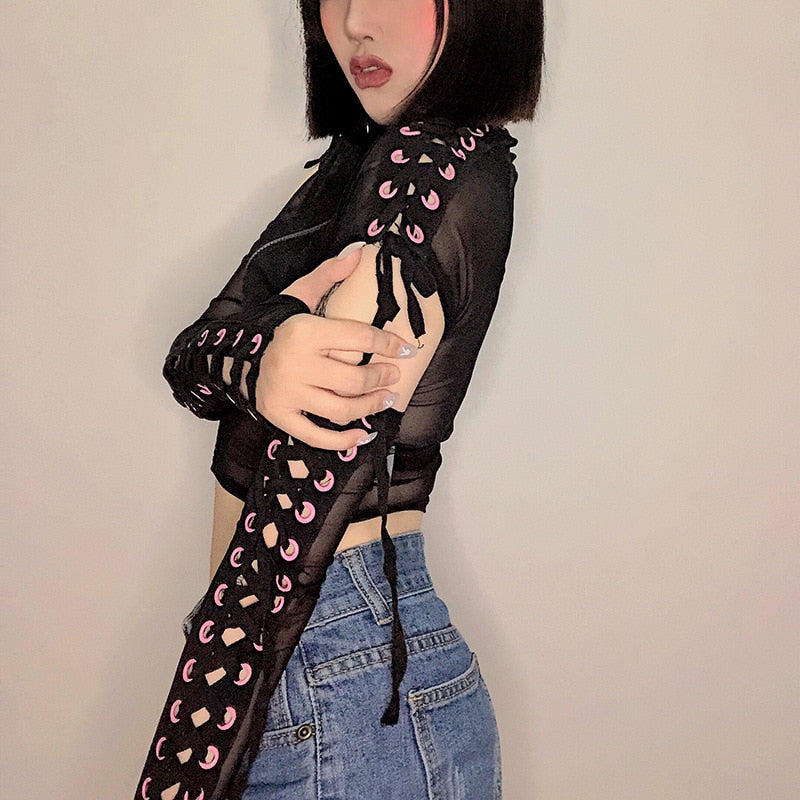 Separated Sleeve of Mesh Tops
