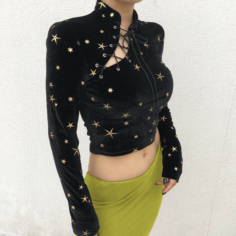 Gothic Pentagram Print Bandage Crop Tops