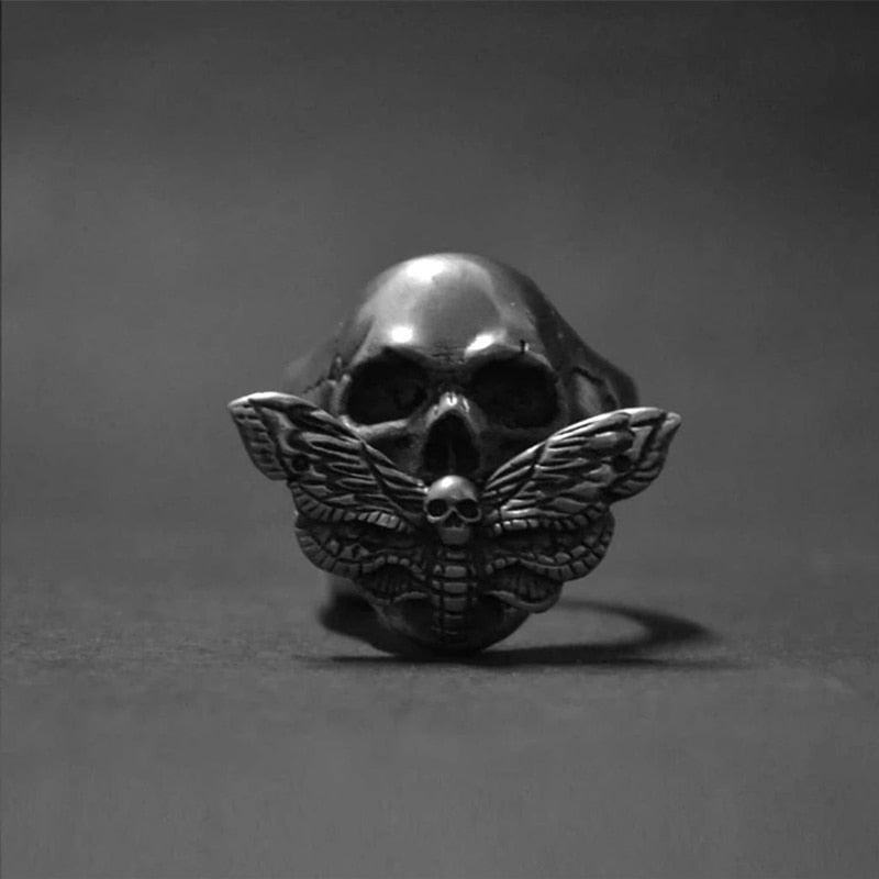 Vintage Crossbones Butterfly Skull Ring Death Moth