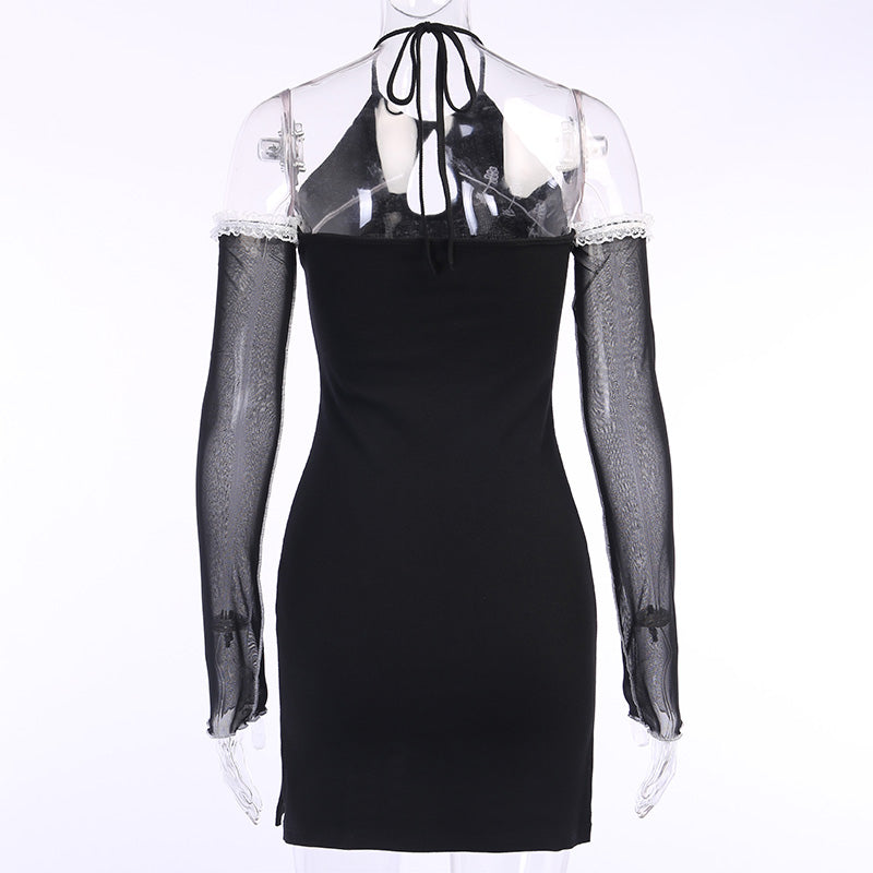 Gothic Sexy Dress Off Shoulder Halter Mesh