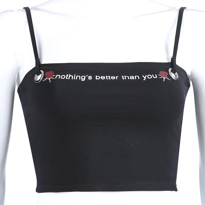 Gothic Tank Tops Backless Letter Print