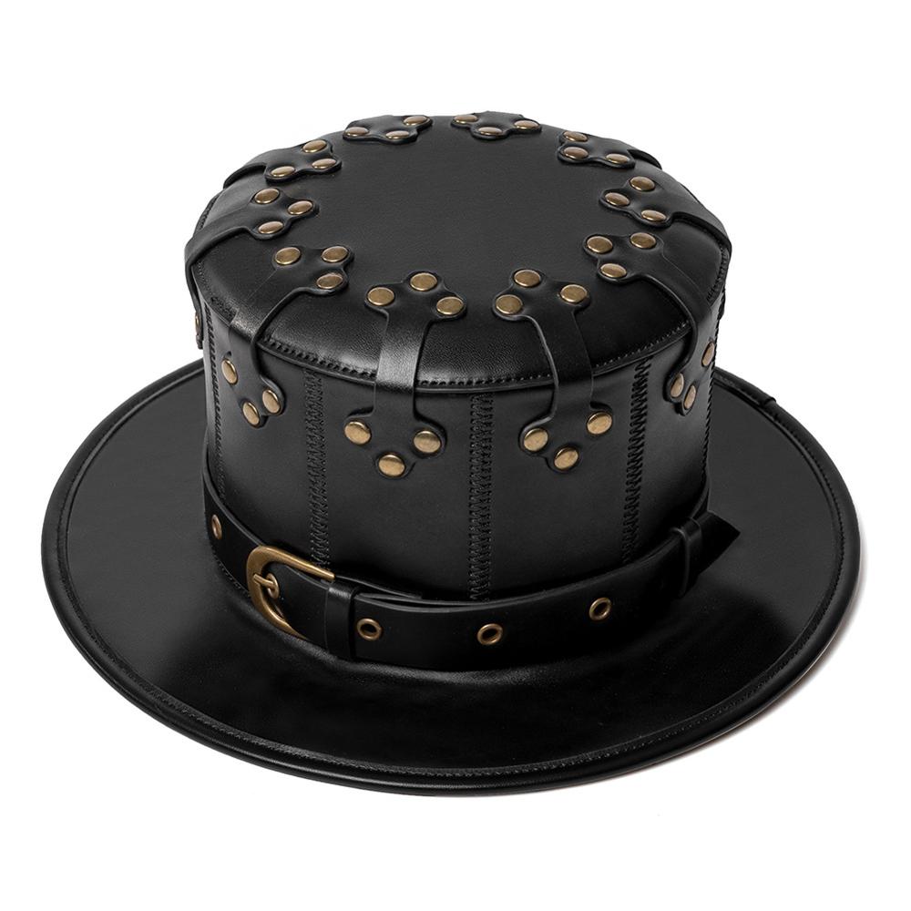 Gothic Black Riveted PU Leather Hat Halloween