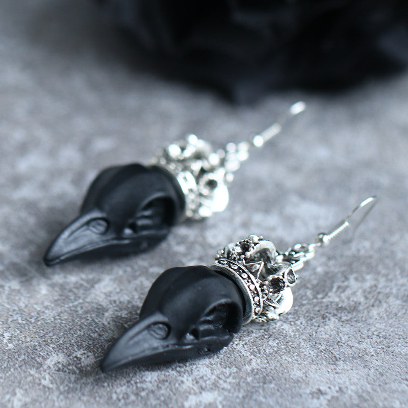 Gothic Raven Earrings Silver Punk Raven Jewelry