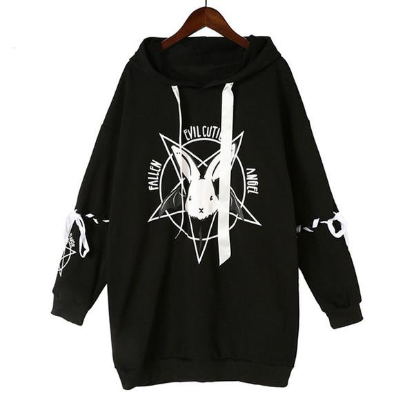 Gothic Punk Penttagram Printed Oversize Hoodie