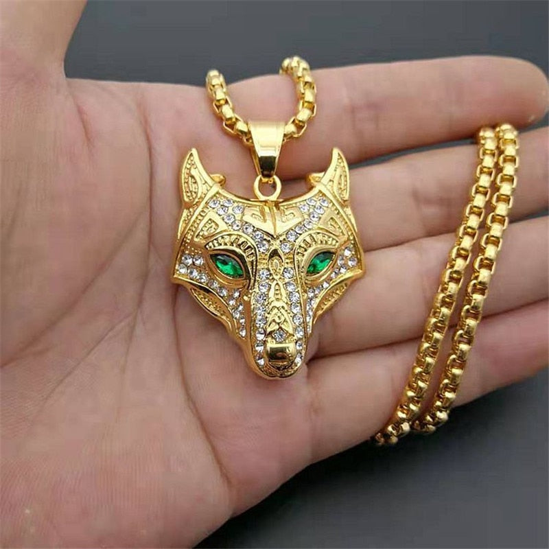 Stainless Steel Viking Wolf Head Pendant Necklace
