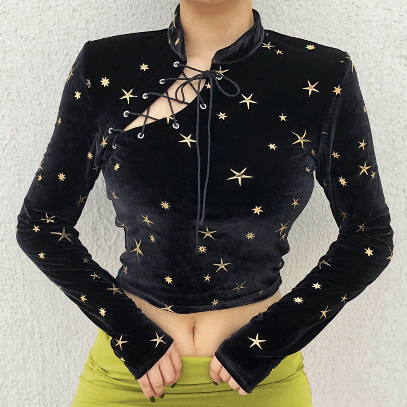 Gothic Pentagram Print Bandage Crop Tops