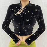 Gothic Pentagram Print Bandage Crop Tops