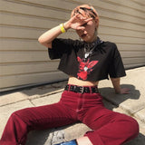 Red Dog Women Crop Tops T-shirt