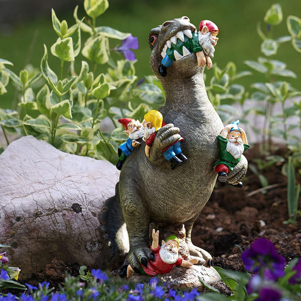 Garden Dinosaur Statue Gnome Funny Dwarf, Fairy Garden Courtyard Sculpture, Statue Sculpture Home Outdoor, Garden Statues Outdoor