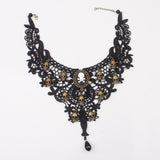 Gothic Choker Lace Skull Gold