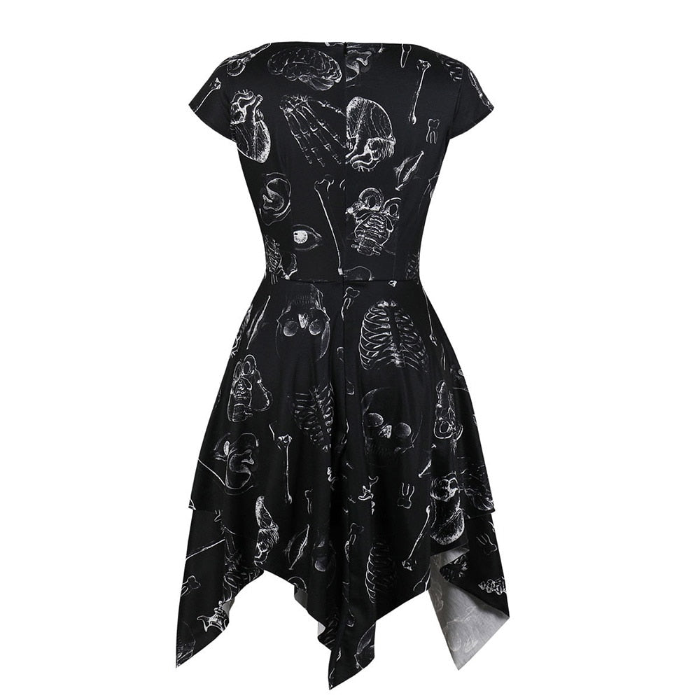 Casual Skull Print Gothic Dress Asymmetric