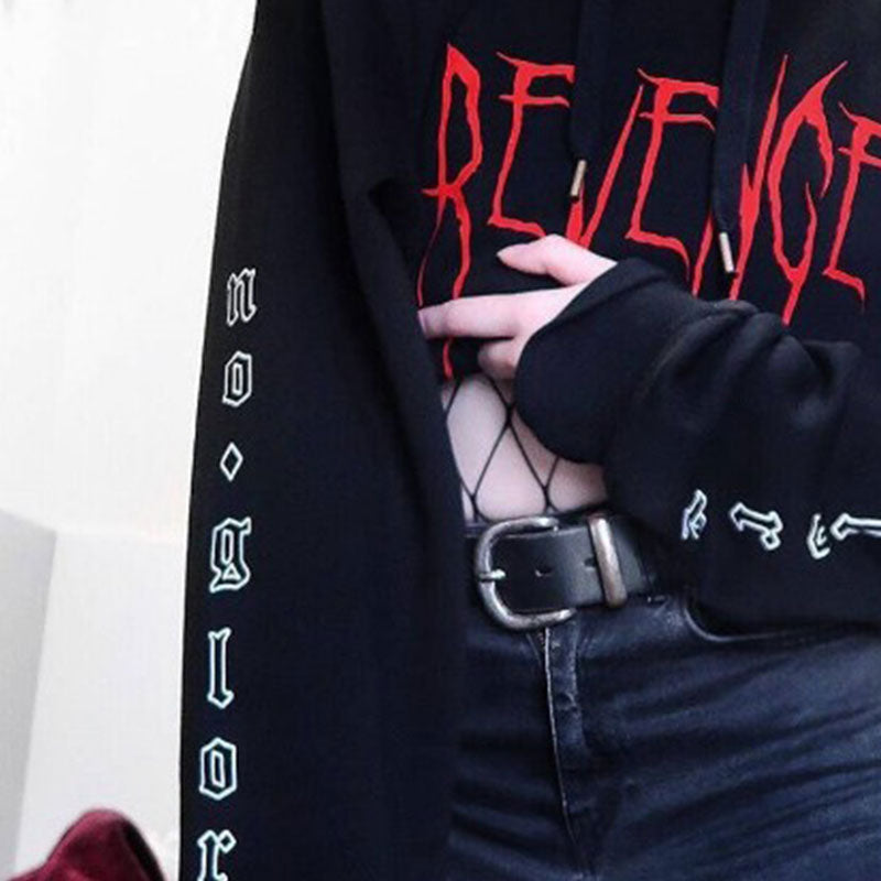 Gothic Punk Loose Letter Printed Black Hoodie