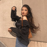 Shoulder Sexy Crop Top Long Sleeve