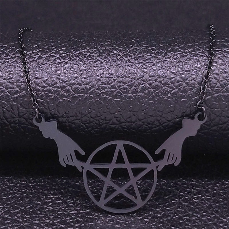 Witchcraft Pentagram Hands Stainless Steel Necklace