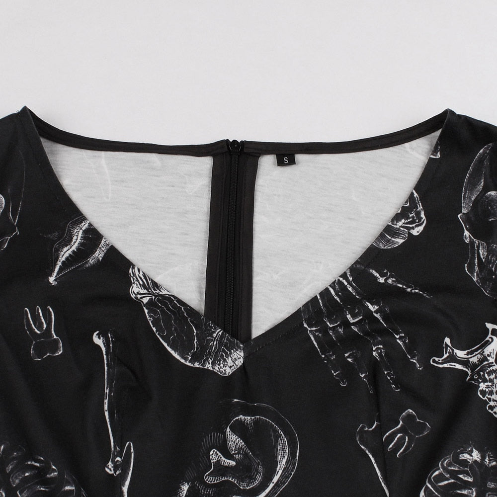 Casual Skull Print Gothic Dress Asymmetric