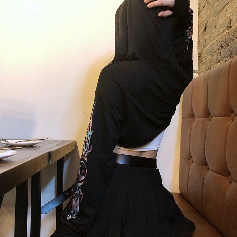 Gothic Punk Letter Pritned Cropped Hoodie