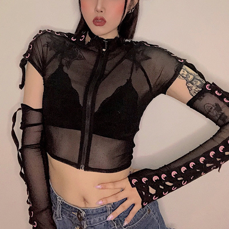 Separated Sleeve of Mesh Tops