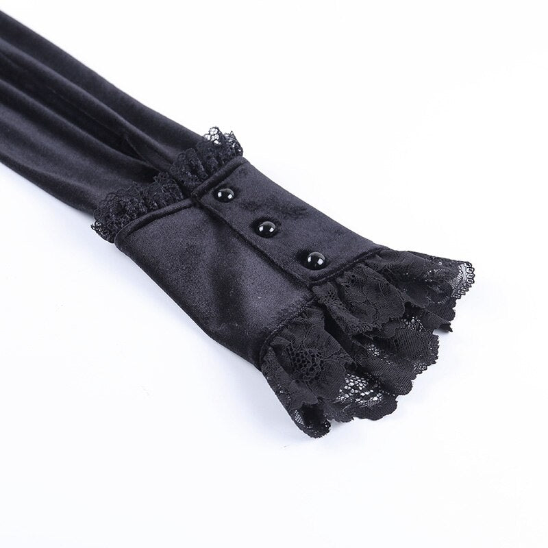 Gothic Black Vintage Lace Splice Pleated Dress