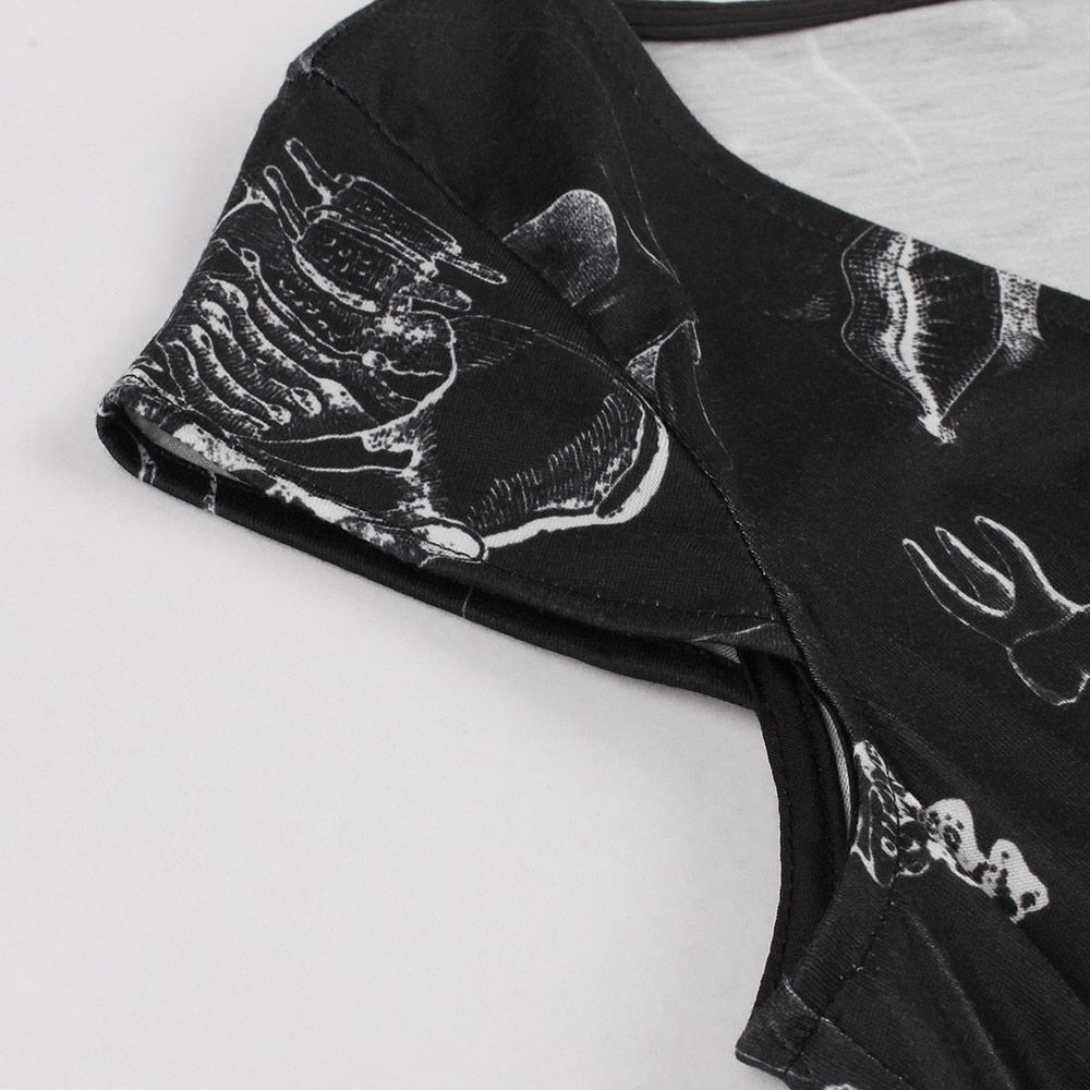 Casual Skull Print Gothic Dress Asymmetric