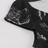 Casual Skull Print Gothic Dress Asymmetric