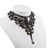 Gothic Choker Lace Skull Gold