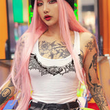 Gothic Sexy White Tank Tops Bat Print