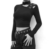 T-shirt pentagram hollow out long sleeve