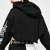 Gothic Punk Letter Pritned Cropped Hoodie
