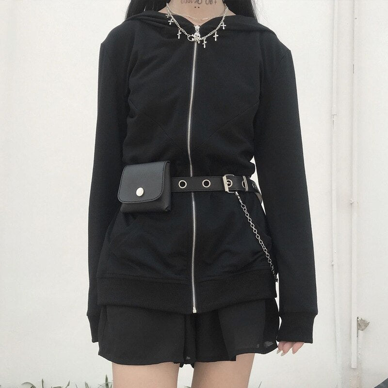 Gothic Hoodies Skull Print Zip-Up