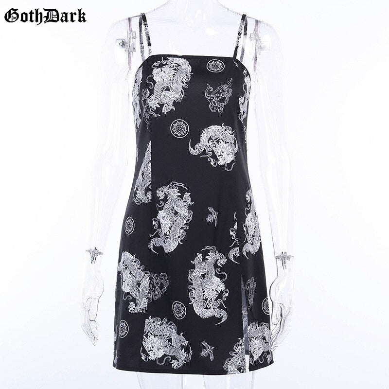 Gothic Vintage Punk Dragon Print Dresses Chic