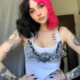 Gothic Sexy White Tank Tops Bat Print