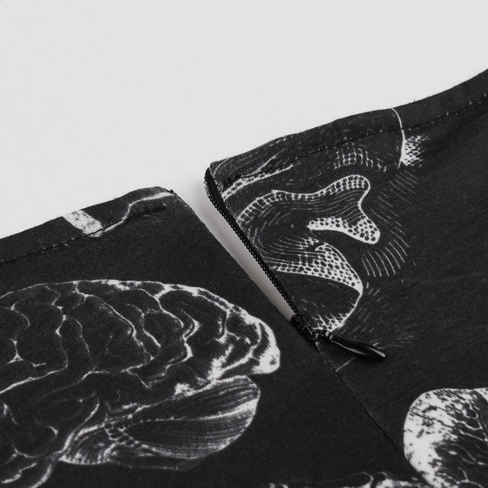 Casual Skull Print Gothic Dress Asymmetric