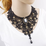 Gothic Choker Lace Skull Gold