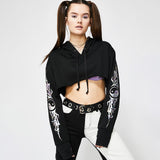 Gothic Punk Letter Pritned Cropped Hoodie
