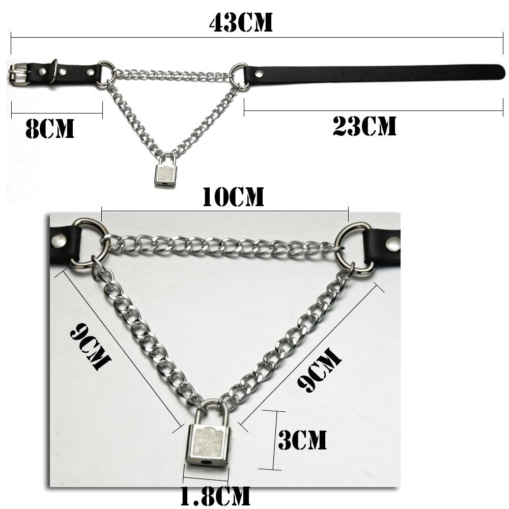 Gothic Choker Pu Leather Lock Chain