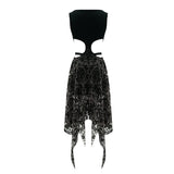 Gothic Black Dress Sexy Revealing Waist