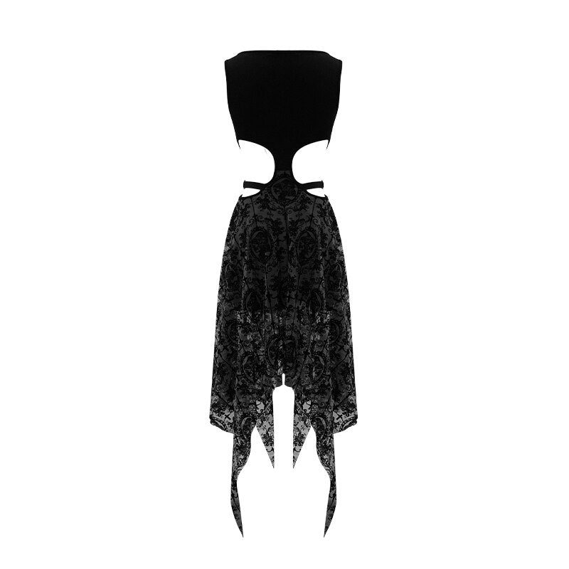 Gothic Black Dress Sexy Revealing Waist
