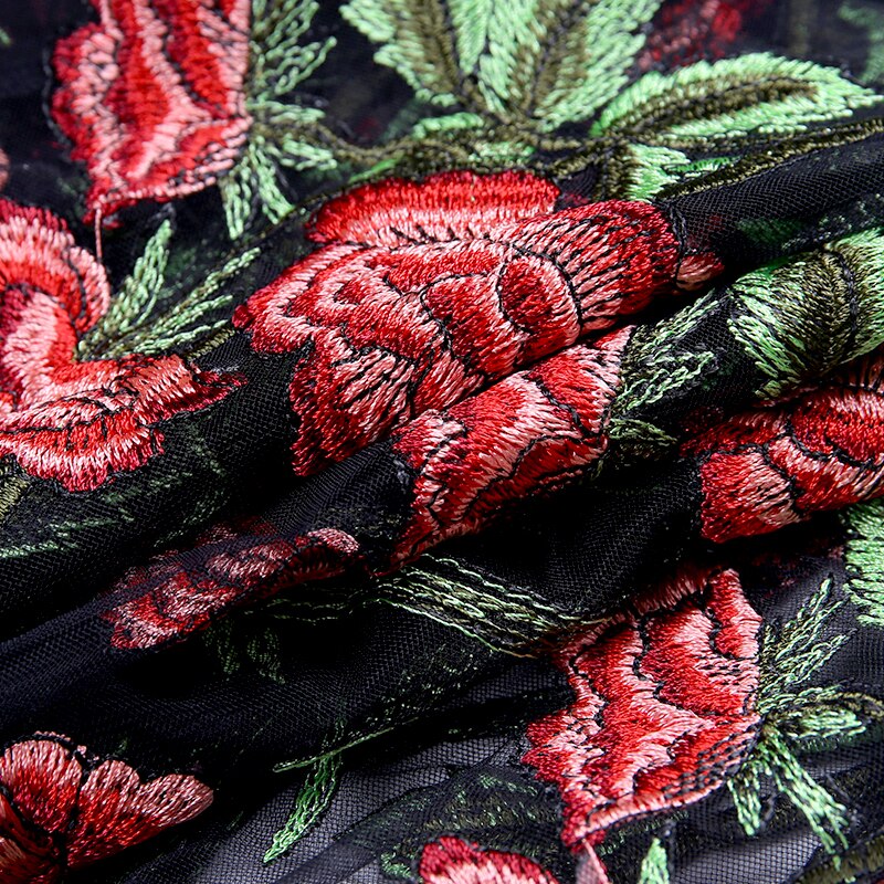 Sexy Rose Embroidery Maxi Mesh Dress