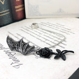 Gothic Bat Black Rose Chain Earrings