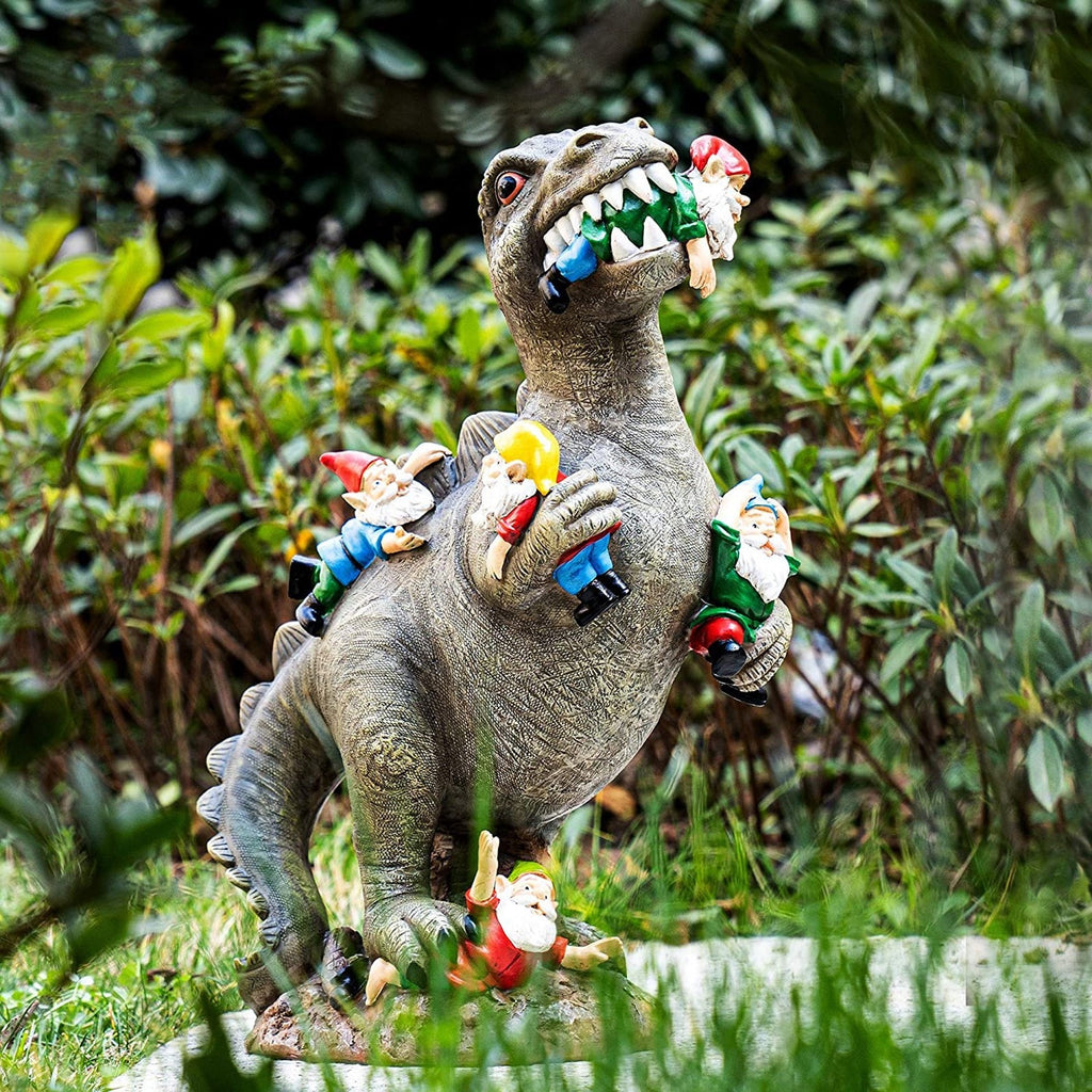 Garden Dinosaur Statue Gnome Funny Dwarf, Fairy Garden Courtyard Sculpture, Statue Sculpture Home Outdoor, Garden Statues Outdoor