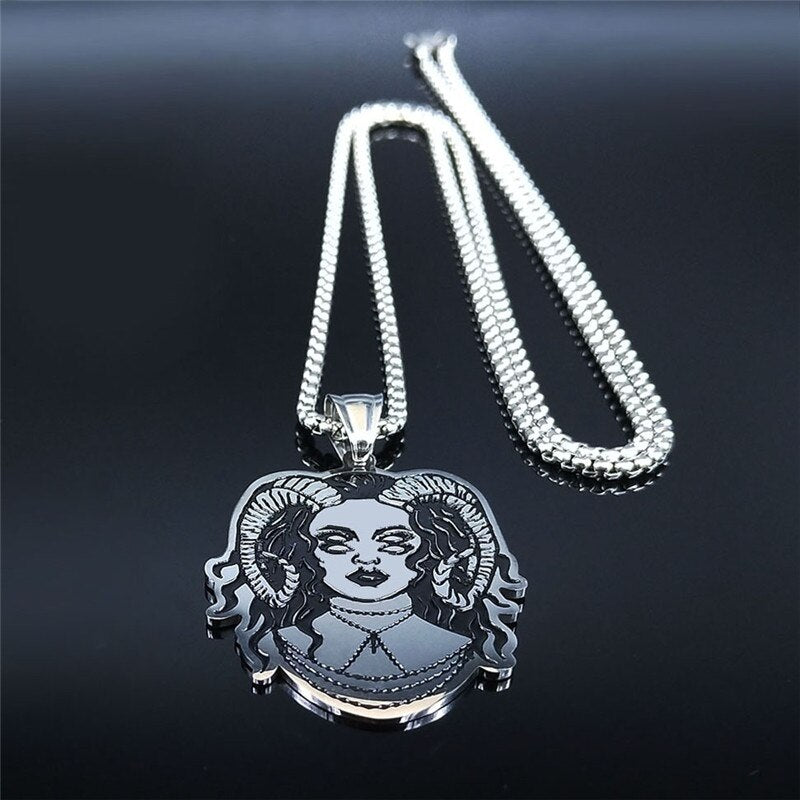 Bullhorn Witch Stainless Steel Chain Necklace