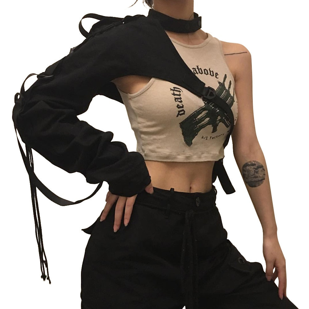 Jacket Buckle Ribbon One Shoulder