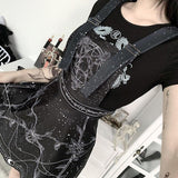 Gothic Strap Dress Moon Print Adjustable Shoulder