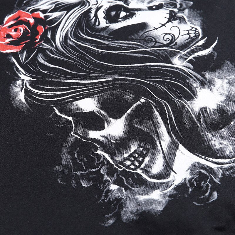 Gothic Hoodies Skull Print Zip-Up