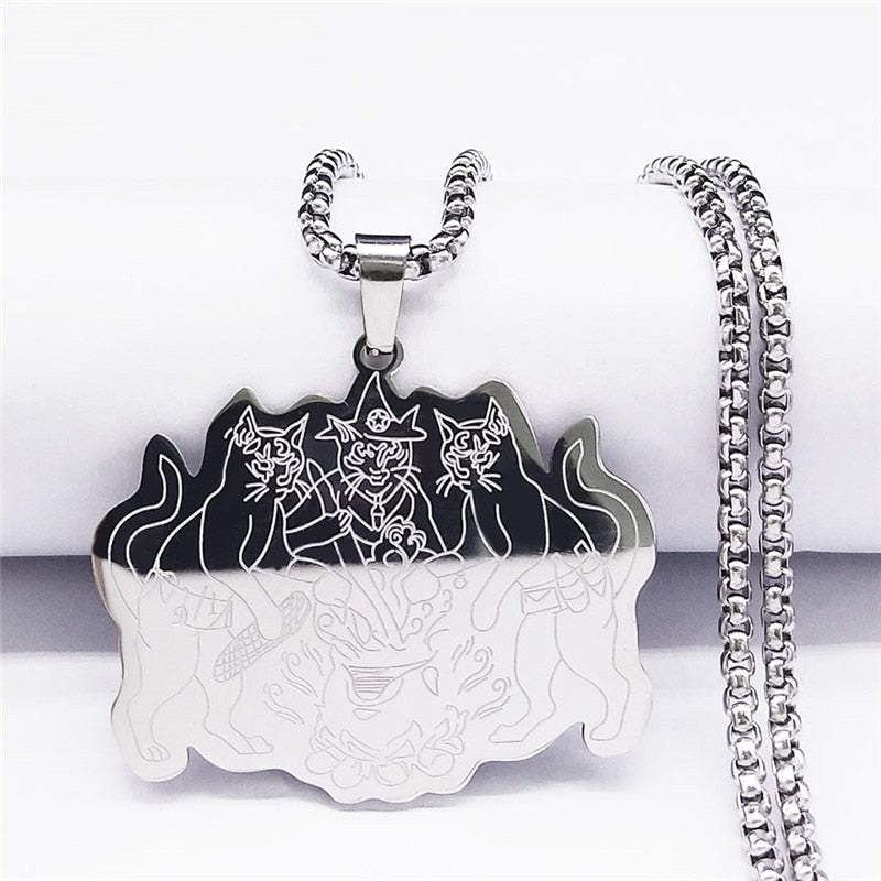 Witchcraft Cat Herbal Medicine Stainless Steel Necklace