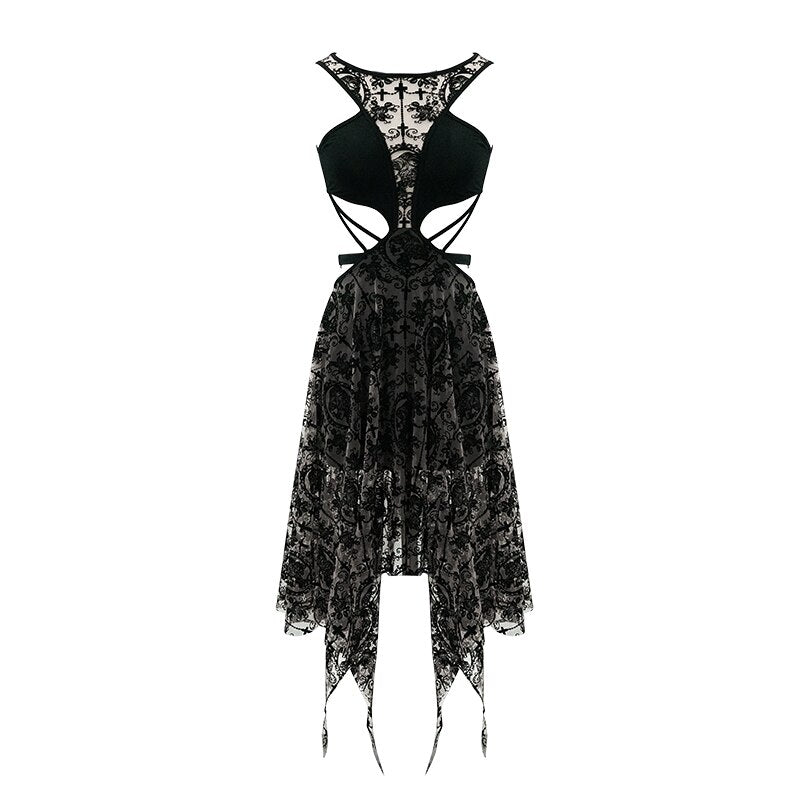 Gothic Black Dress Sexy Revealing Waist