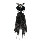 Gothic Black Dress Sexy Revealing Waist
