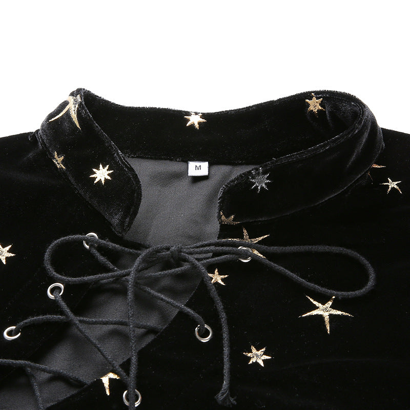 Gothic Pentagram Print Bandage Crop Tops